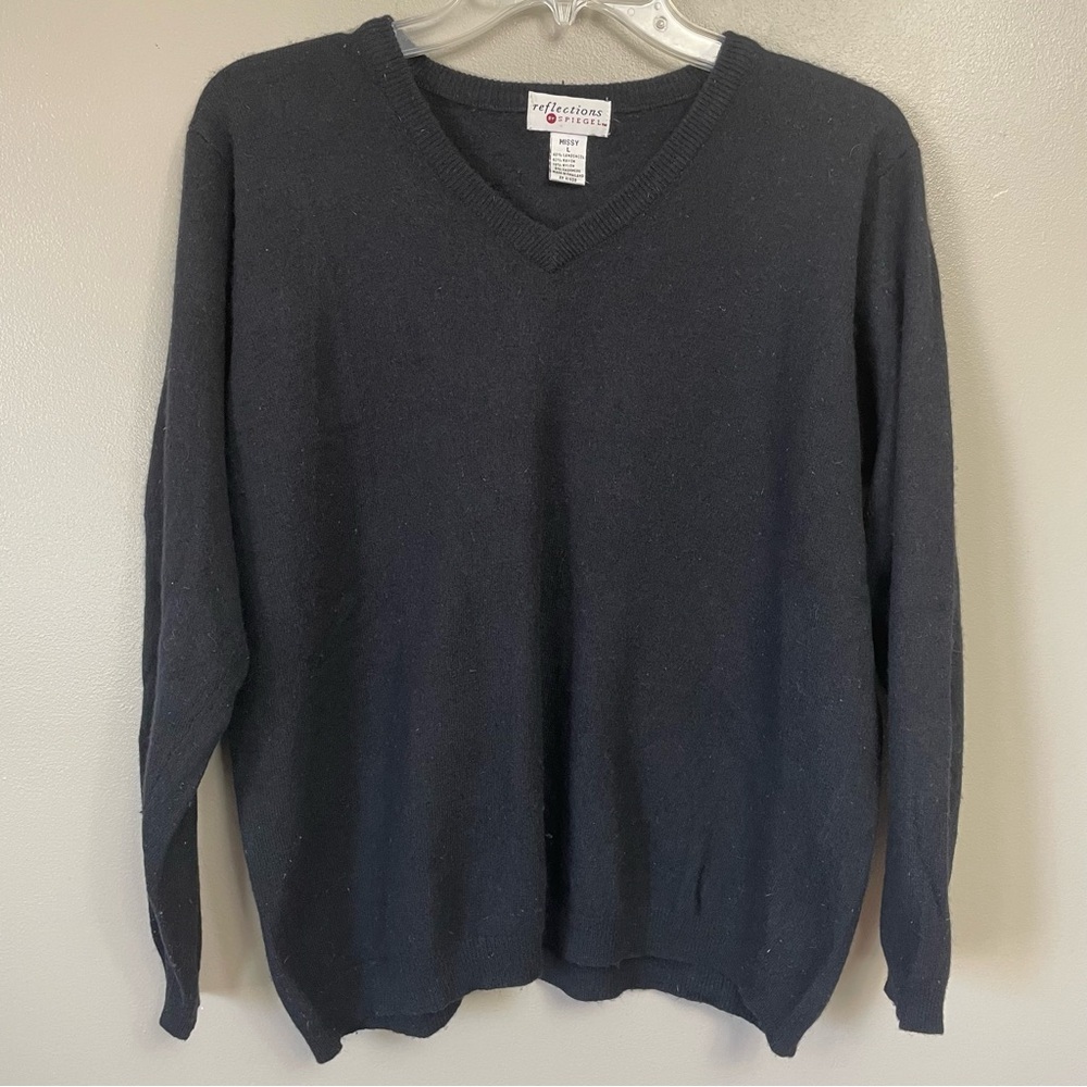 Vintage Spiegel Reflections Black V-Neck Sweater wool and cashmere blend Large